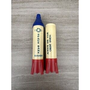 1960's Space Age MERCURY ROCKET  Plastic Dime Bank - Lot Of 2 (1 Missing Lid)